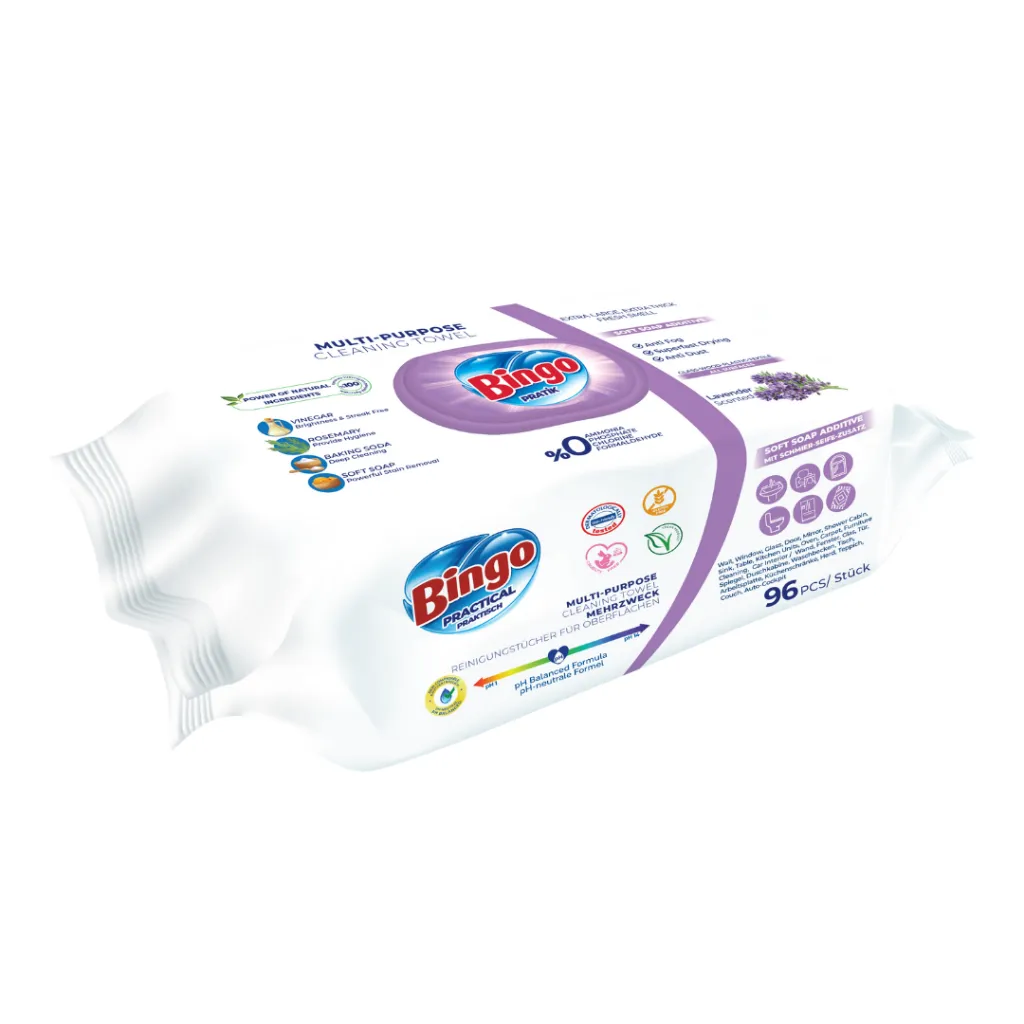 Bingo Mehrzweck-Reinigungstuch Für Oberflächen mit Lavendelduft und Weißenseifen 96 Stück